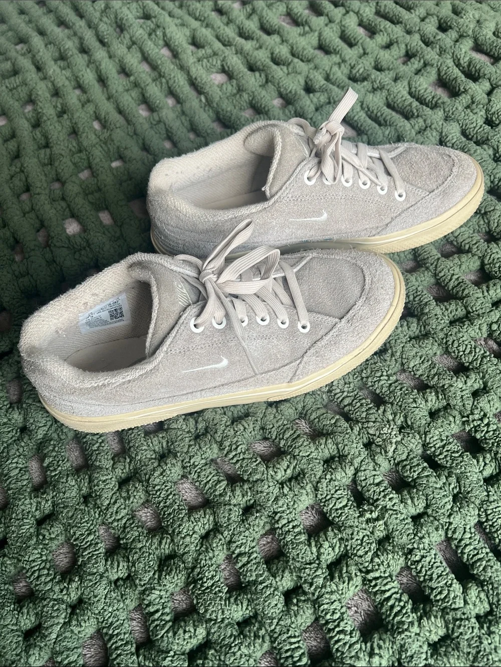 Nike Women’s Suede Low-Top Sneakers in Light Gray and Cream